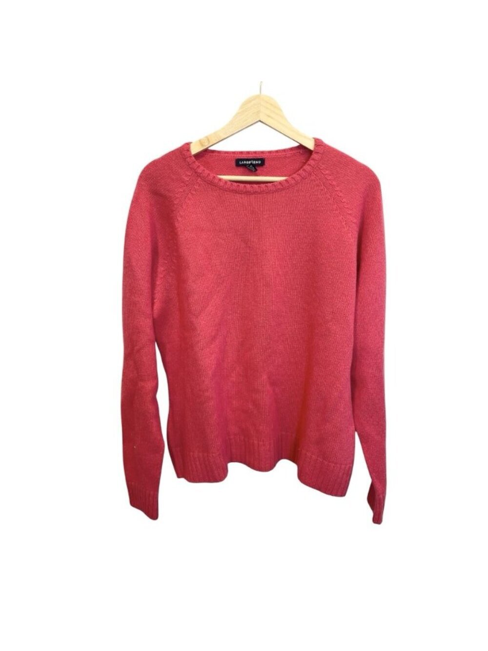 Lands’ End Women’s Magenta Wool Cashmere Blend Knit Sweater Large Crew Neck